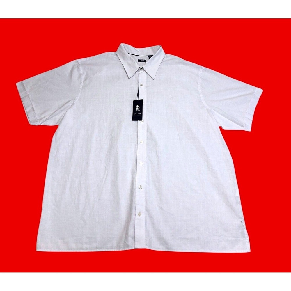 Izod Luxury Classics Mens White Moisture Wicking Short Sleeve Button Shirt 3XLT